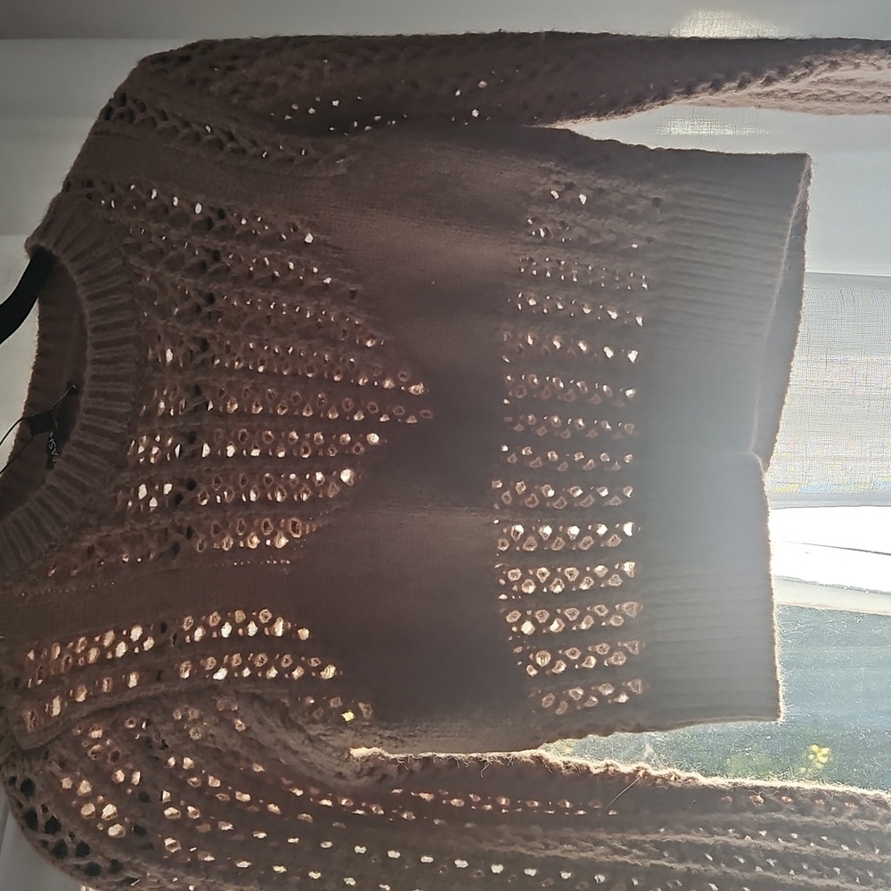 Fashion Nova Brown Crochet Knit Sweater